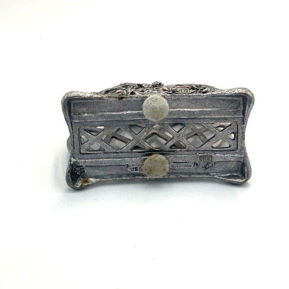 Vtg Metzke Pewter Heart & Roses Napkin Desk Letter Holder USA Retro Metallic - Picture 4 of 6